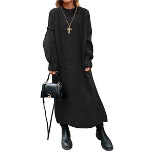 NWT Saodimallsu Black Oversized Maxi Sweater Dress in Size in Size Medium